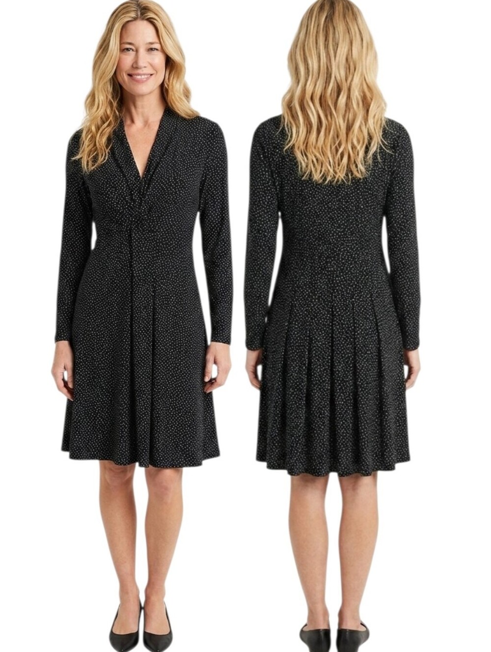 J. JILL Wearever Black Polkadot Faux Wrap Dress - Size M